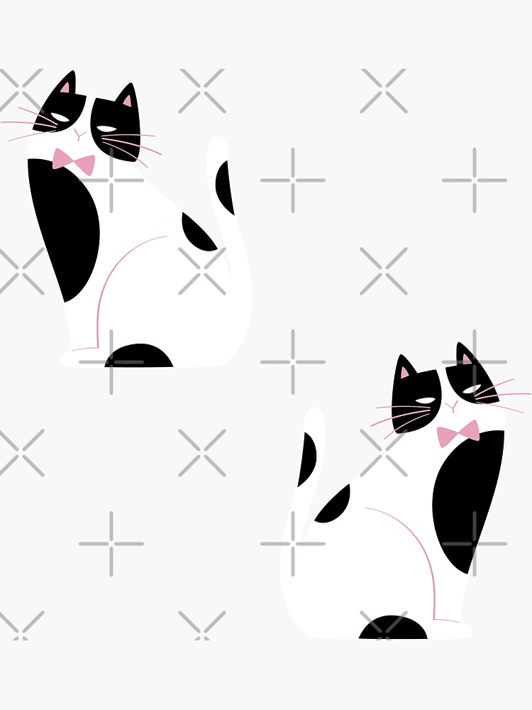 "Tuxedo Cat Cute and Funny Colorful Illustrated Cat with Bow Tie