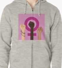 Feminism Power Symbol. Three multicultural women raising fists in solidarity Zipped Hoodie