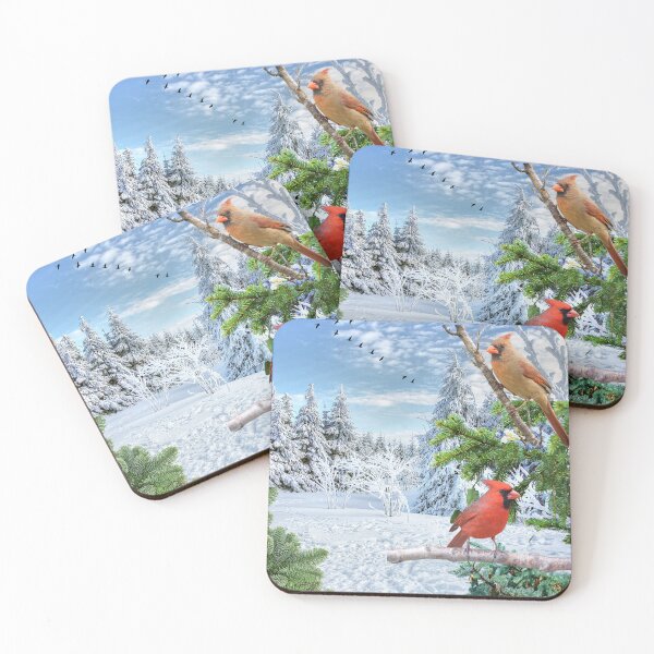 Item preview, Scenic Winter Wonderland with Red Cardinal birds designed and sold by tomorrowsart.