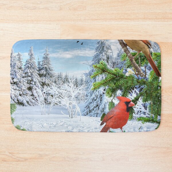 Item preview, Scenic Winter Wonderland with Red Cardinal birds designed and sold by tomorrowsart.