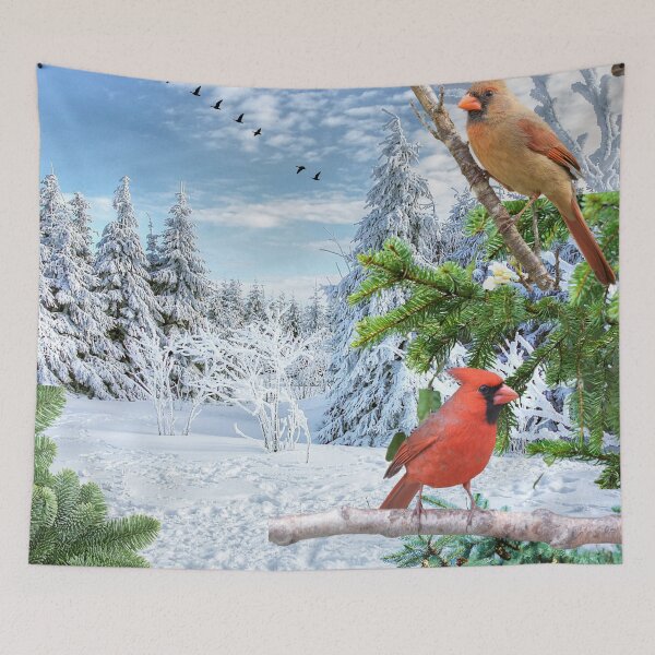 Item preview, Scenic Winter Wonderland with Red Cardinal birds designed and sold by tomorrowsart.