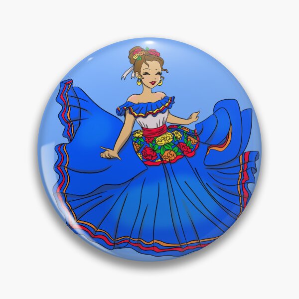 Item preview, Traditional Mexican Dancer Blue dress designed and sold by MarielaArtShop.