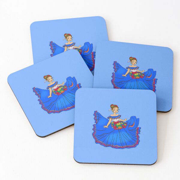 Item preview, Traditional Mexican Dancer Blue dress designed and sold by MarielaArtShop.