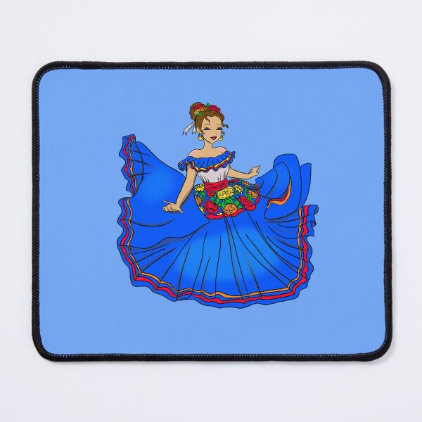 Item preview, Traditional Mexican Dancer Blue dress designed and sold by MarielaArtShop.