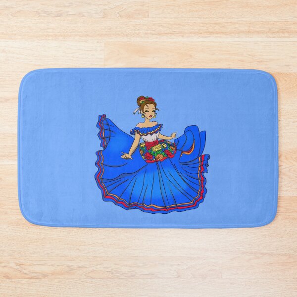 Item preview, Traditional Mexican Dancer Blue dress designed and sold by MarielaArtShop.