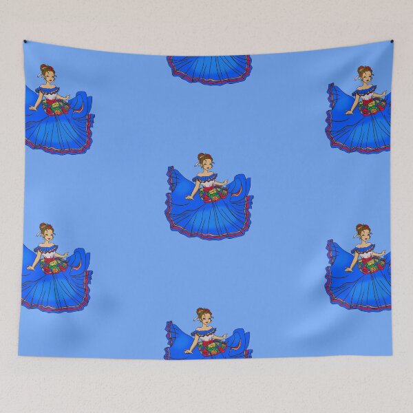 Item preview, Traditional Mexican Dancer Blue dress designed and sold by MarielaArtShop.