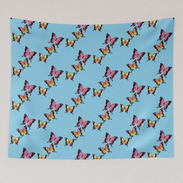Item preview, Pink, Yellow and Coral Butterflies Pattern - Light Blue Background designed and sold by Woodsprite Creations Art Studio.