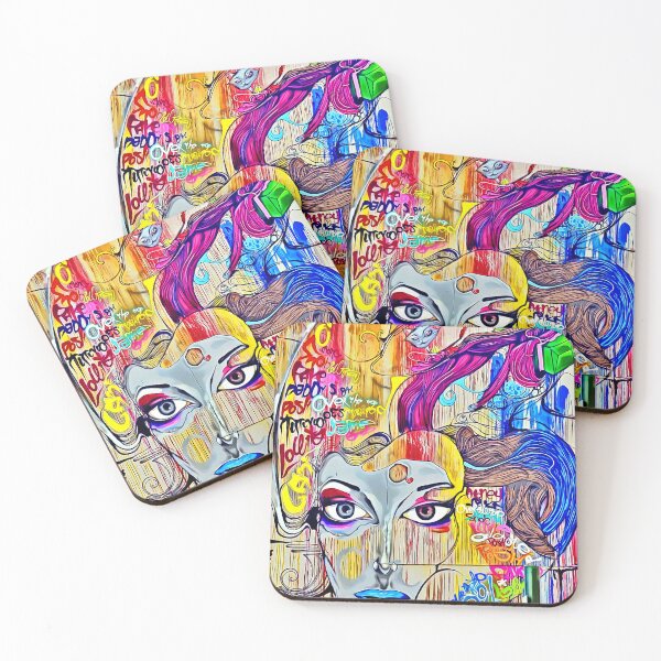 Item preview, Colorful Vibrant Mural of Womans Face with Hair Silhouette with Tangled Thoughts designed and sold by RyanCaudell.