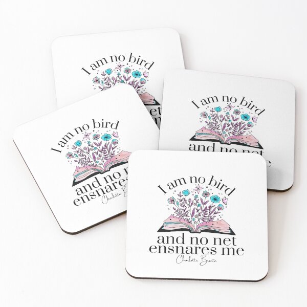 Item preview, I am no bird, and no net ensnares me quote by Charlotte Bronte featuring an open book floral design perfect for book lovers designed and sold by Auntieck.