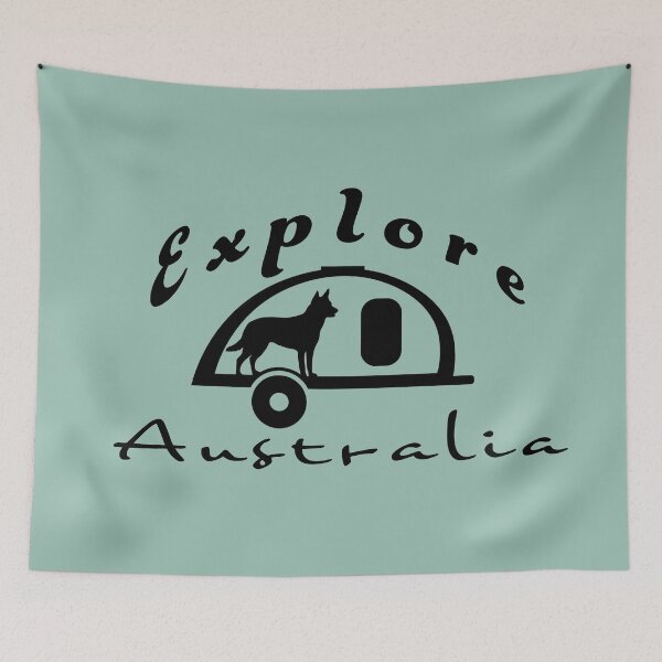Item preview, Explore Australia in a Teardrop Camper with a Kelpie Dog designed and sold by redkitephotos.