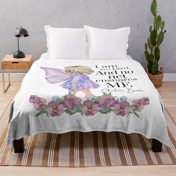 Item preview, I am no bird, and no net ensnares me quote by Charlotte Bronte featuring an adorable little fairy and floral design perfect for book lovers designed and sold by Auntieck.