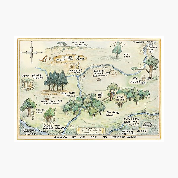 100 Acre Wood Map by E.H. Shepard Photographic Print