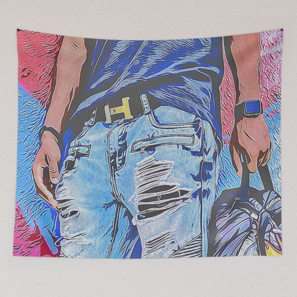 Item preview, Guy with Ripped Fashion Jeans Holding Backpack designed and sold by RyanCaudell.