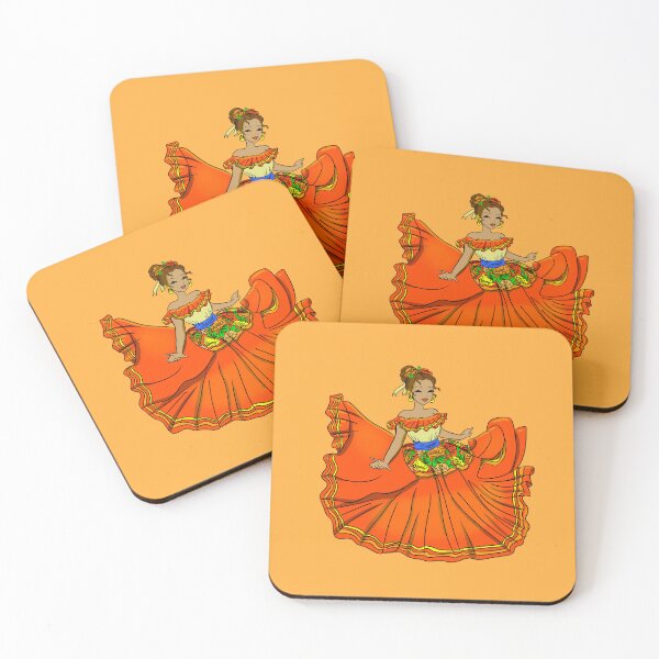 Item preview, Traditional Mexican Dancer Orange dress designed and sold by MarielaArtShop.