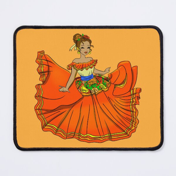 Item preview, Traditional Mexican Dancer Orange dress designed and sold by MarielaArtShop.