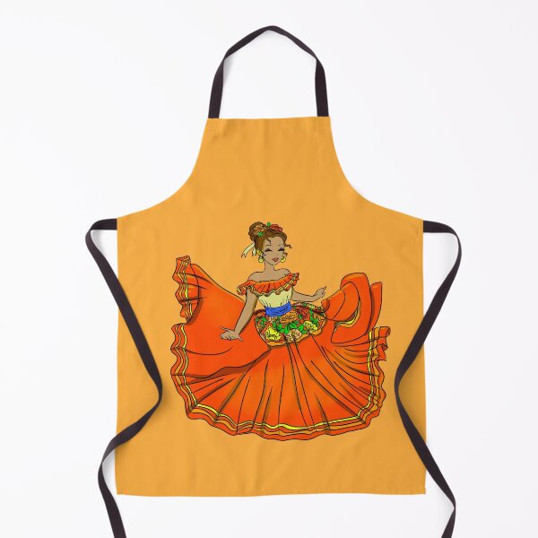 Item preview, Traditional Mexican Dancer Orange dress designed and sold by MarielaArtShop.