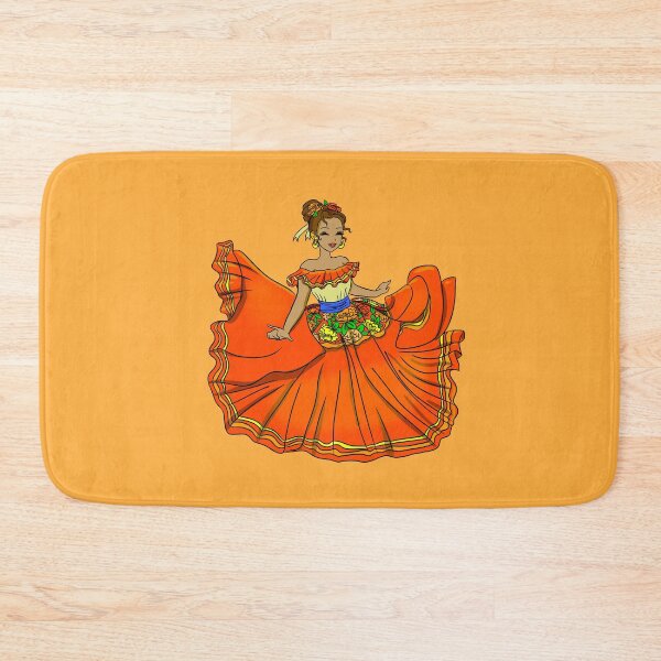 Item preview, Traditional Mexican Dancer Orange dress designed and sold by MarielaArtShop.