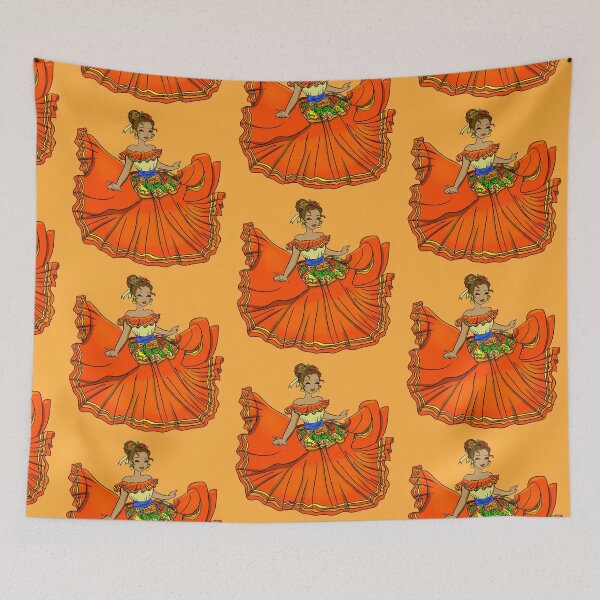 Item preview, Traditional Mexican Dancer Orange dress designed and sold by MarielaArtShop.