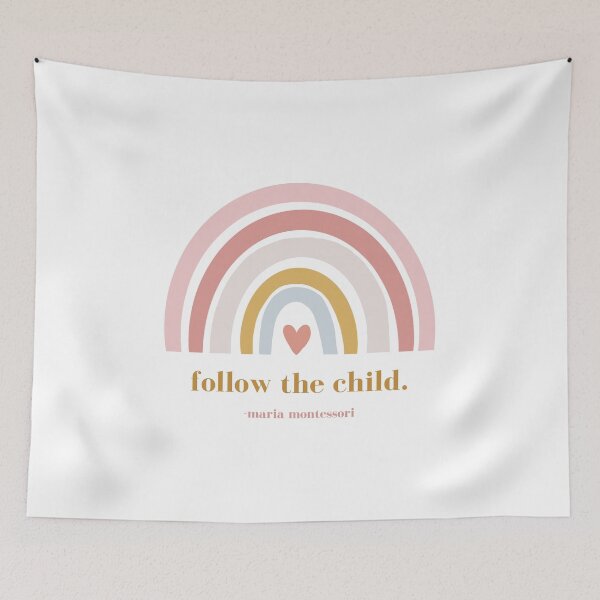 Item preview, Follow The Child - Maria Montessori Quote with Pink Rainbow designed and sold by thehomeroom.
