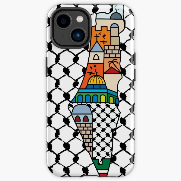 I Love Palestine My Homeland Palestinian Map with Kufiya Hatta Pattern and Most Sacred Cites In Jerusalem -blk iPhone Tough Case