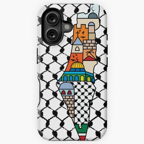 Item preview, I Love Palestine My Homeland Palestinian Map with Kufiya Hatta Pattern and Most Sacred Cites In Jerusalem -blk designed and sold by Hurriyyatee.