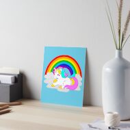 White Unicorn Cartoon on Cloud Rainbow, RBSSP Art Board Print