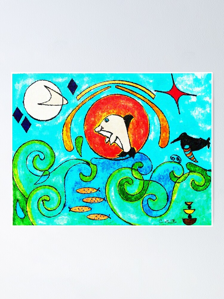 "Mid Century Modern Ocean Art, Earthshine" Poster for Sale by