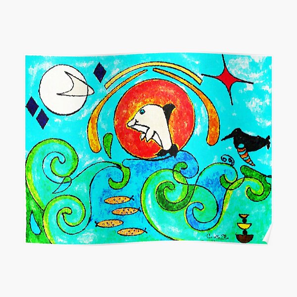 "Mid Century Modern Ocean Art, Earthshine" Poster for Sale by