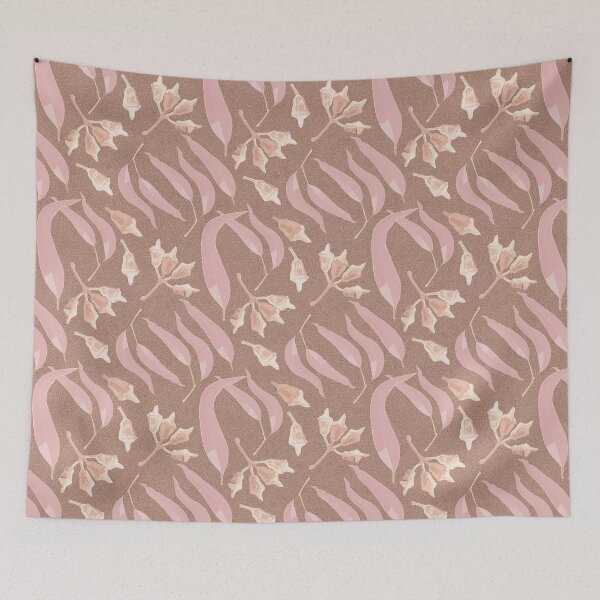 Item preview, Gumnuts and Eucalyptus Leaves - Pink and Browns designed and sold by Sketchbook Designs.