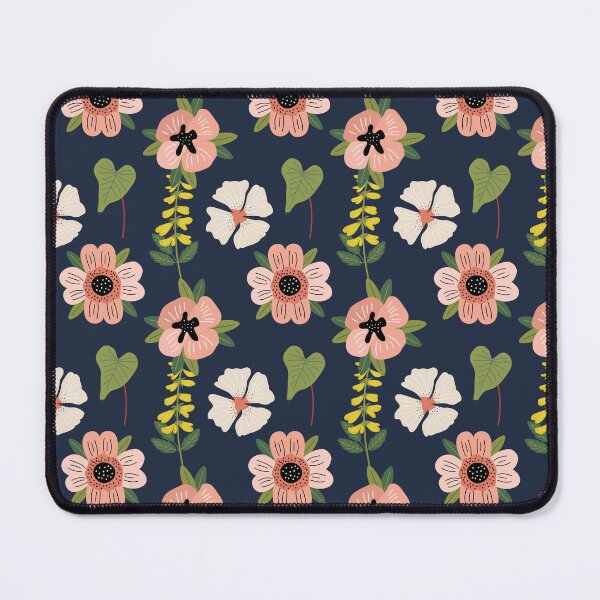 Item preview, Patrón floral rosa y blanco con fondo azul oscuro designed and sold by CoolWallpapers.