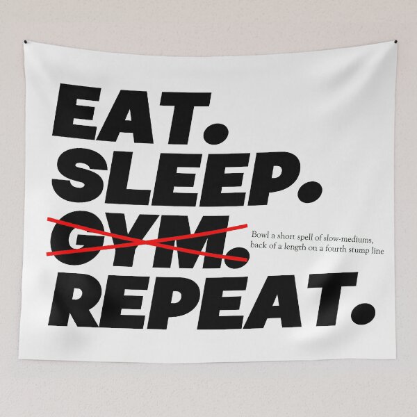 Item preview, EAT. SLEEP. Bowl a spell of slow-mediums. REPEAT - Black Text designed and sold by K*REG Tees.