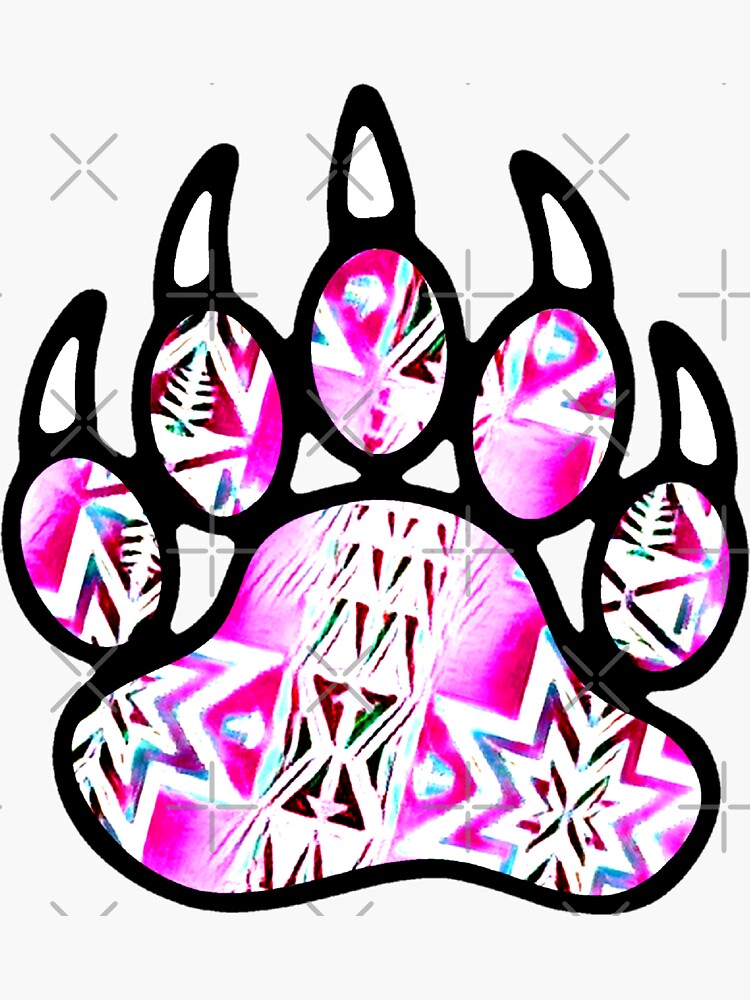 Hot Pink / Light Pink / White Native Bear Paw Print Sticker for