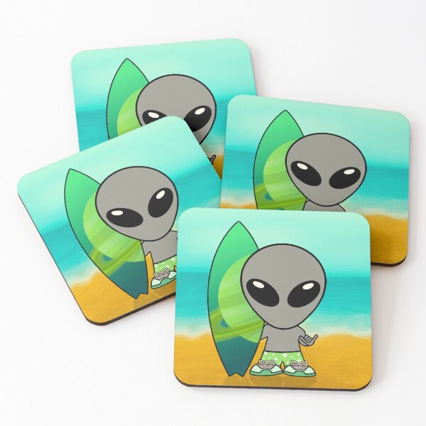 Item preview, Gray Alien on Beach With Surfboard  designed and sold by SpaceAlienTees.