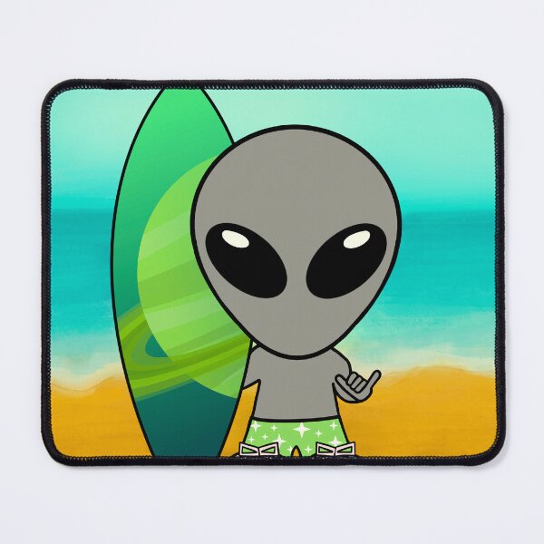 Item preview, Gray Alien on Beach With Surfboard designed and sold by SpaceAlienTees.