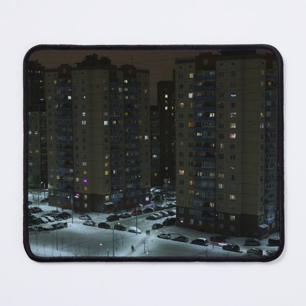 Item preview, city at night in winter lights are on in the windows designed and sold by mrivserg.