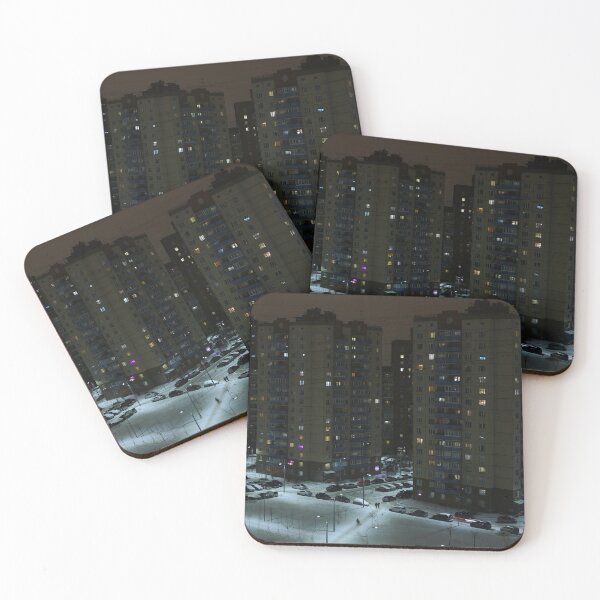 Item preview, city at night in winter lights are on in the windows designed and sold by mrivserg.