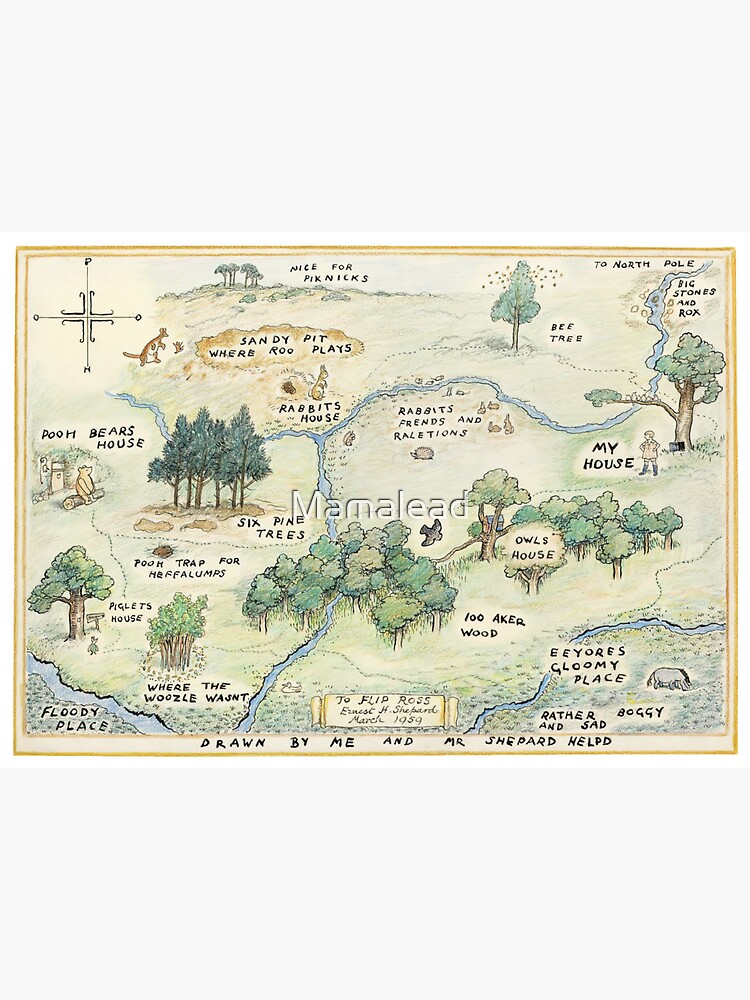 "100 Acre Wood Map by E.H. Shepard" Sticker for Sale by Mamalead