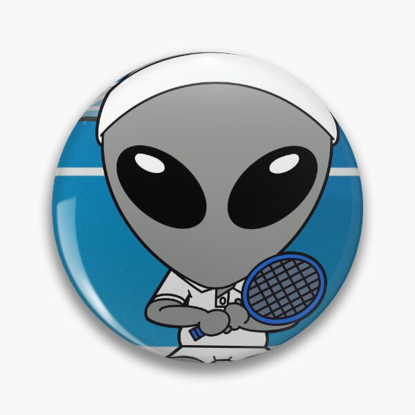 Artikelvorschau, Space Alien spielt Tennis auf blauem Platz entworfen und verkauft von SpaceAlienTees.