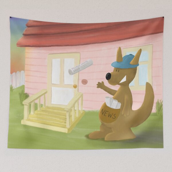 Artikelvorschau, Känguru Paperboy - digitales Ölgemälde entworfen und verkauft von HalloMolly.