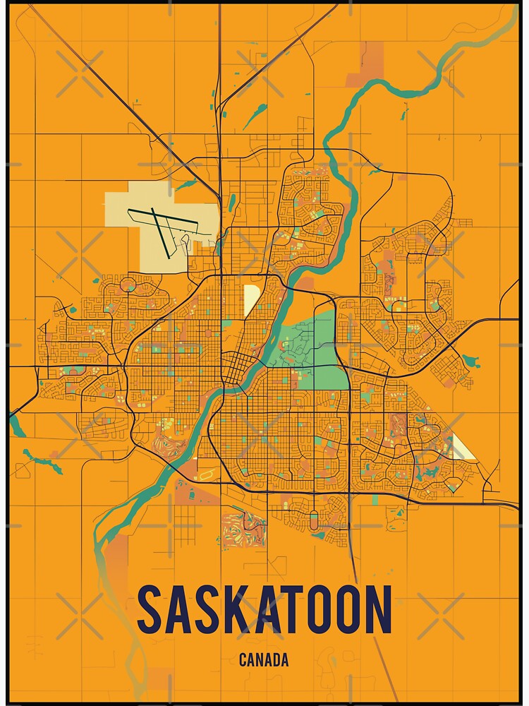 Saskatoon City Map Printable Art Deco And Wall Art Sticker For Sale   Bg,f8f8f8 Flat,750x,075,f Pad,750x1000,f8f8f8 