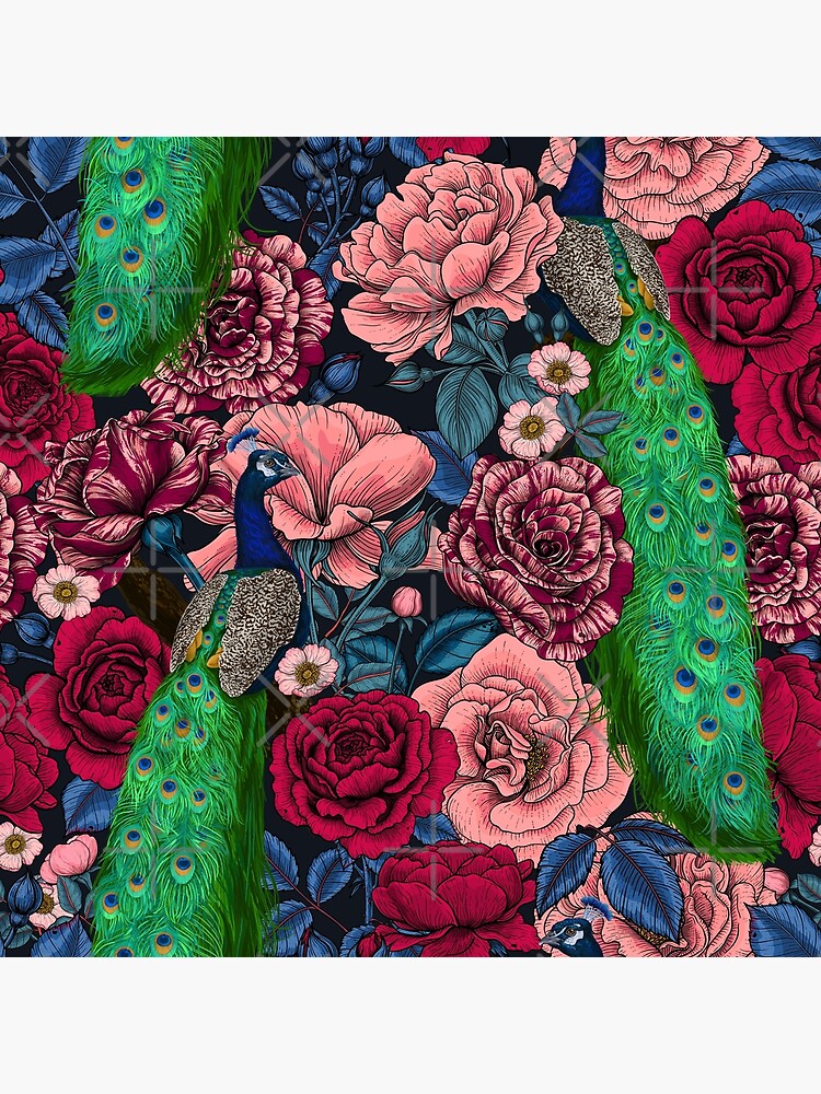 Thumbnail 3 of 3, Photographic Print, Peacocks in the rose garden designed and sold by katerinamk.
