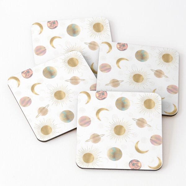 Item preview, Gold Sun Moon Planets Space White illustration designed and sold by NdesignTrend.