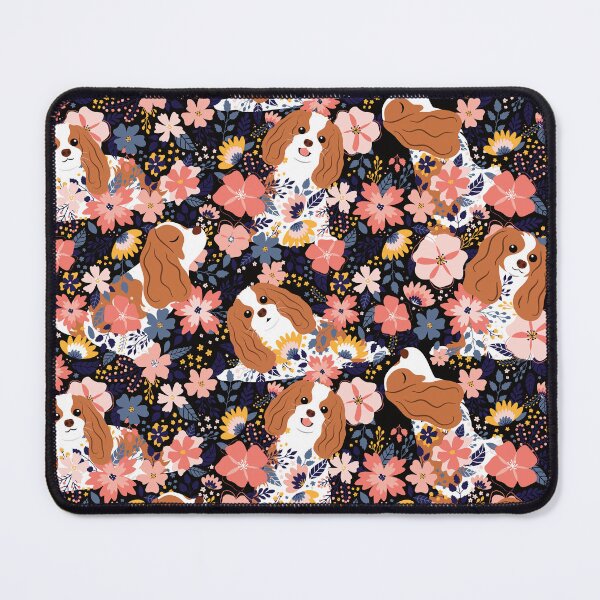 Item preview, Cute Cavalier King Charles Spaniel Garden - Black Background designed and sold by Lulupainting.