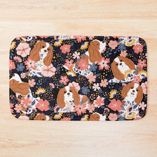 Item preview, Cute Cavalier King Charles Spaniel Garden - Black Background designed and sold by Lulupainting.