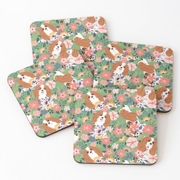 Item preview, Cute Cavalier King Charles Spaniel Garden - Green Background designed and sold by Lulupainting.
