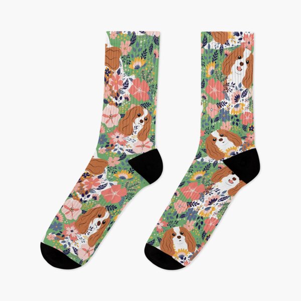 Item preview, Cute Cavalier King Charles Spaniel Garden - Green Background designed and sold by Lulupainting.