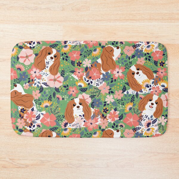 Item preview, Cute Cavalier King Charles Spaniel Garden - Green Background designed and sold by Lulupainting.