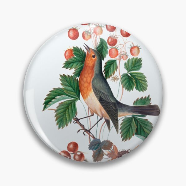 Item preview, European robin and wild strawberry painting designed and sold by BestDesign87.