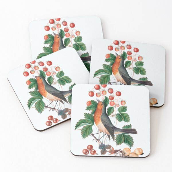 Item preview, European robin and wild strawberry painting designed and sold by BestDesign87.