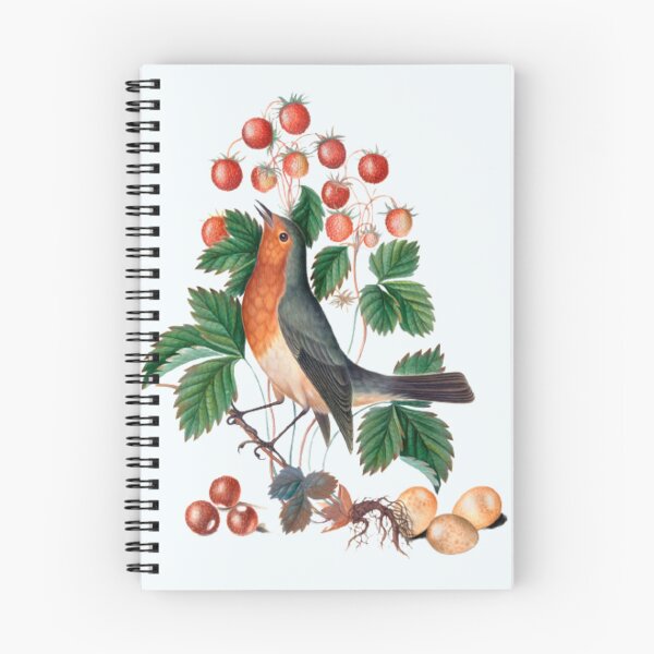 Item preview, European robin and wild strawberry painting designed and sold by BestDesign87.
